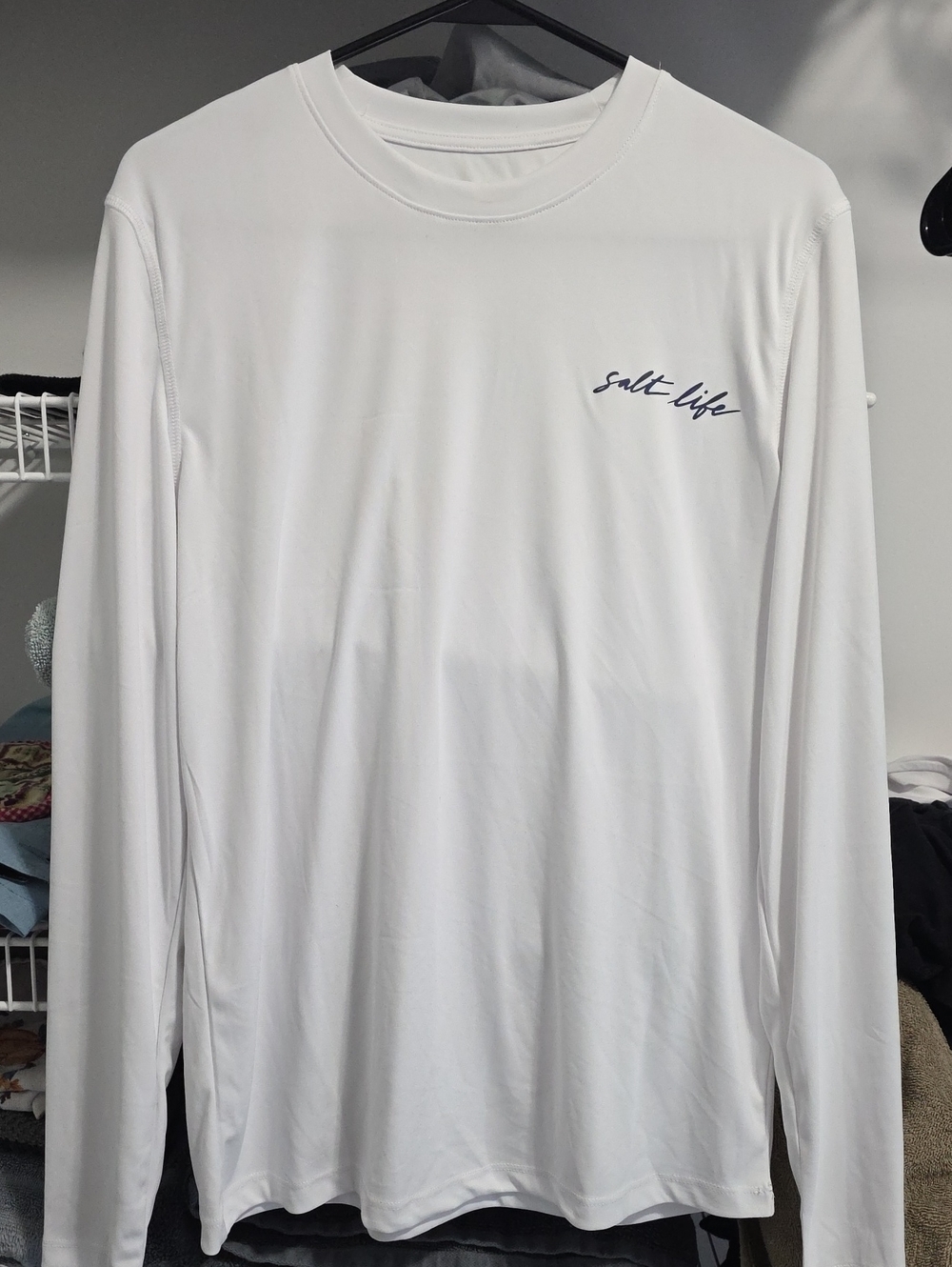 Salt Life White Long Sleeve Performance Tee with Navy Logo